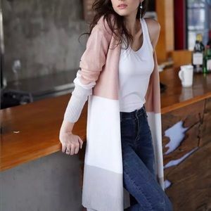 Long cardigan pink and grey